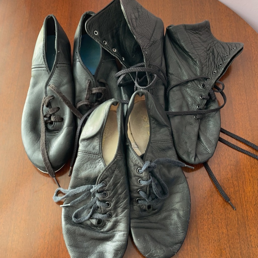 3 pair Capezio split sole tap and jazz shoes